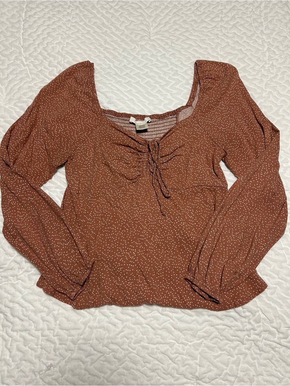 URBAN Romantics Rust Ditsy Tie-Front Long Sleeve Top